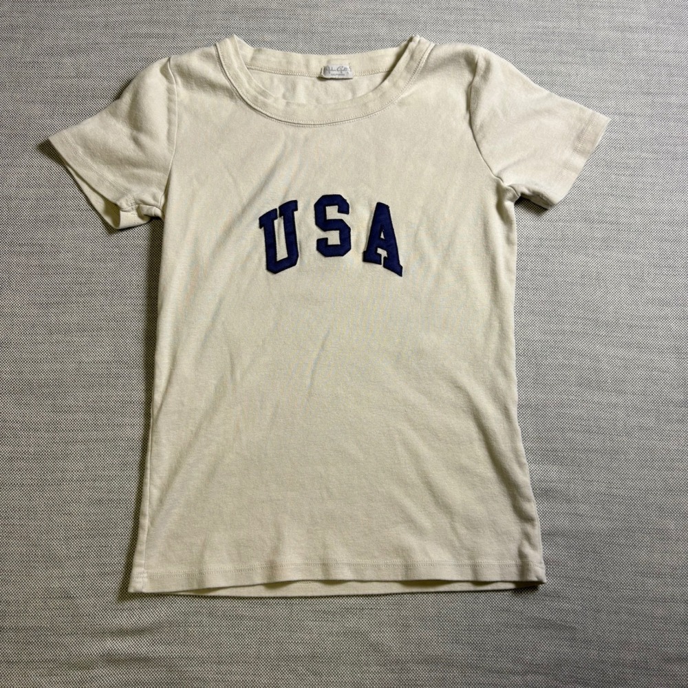 John Galt, USA Graphic Baby Tee, Small, Cream, Brandy Melville Collegiate